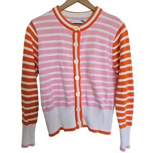 Addison Bay Coastal Cardigan Pink Orange Contrast Trim Cotton S